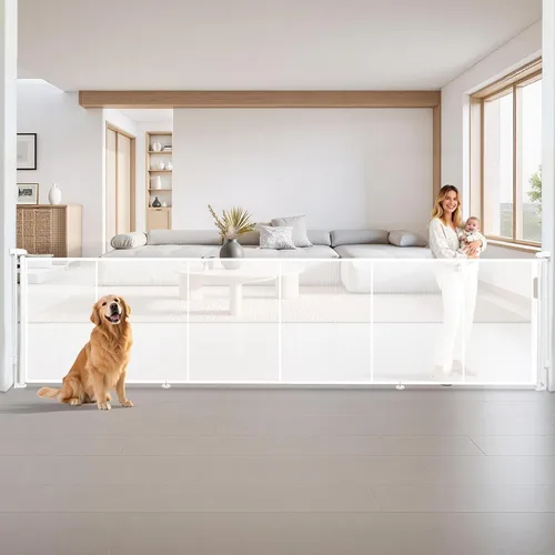 Miniatura 16 de Puertas retráctiles para bebés de 236 pulgadas, puerta para perros extra ancha, puerta de seguridad para niños y mascotas de 42 pulgadas de alto