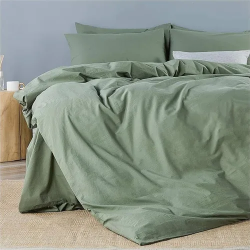 Miniatura 2 de INDACORIFY Funda de edredón de algodón en color verde oliva, ropa de cama bohemia 100% algodón lavado, funda de edredón tamaño Queen, funda de cama