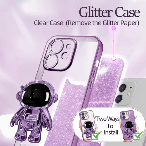 Miniatura 13 de Buleens Funda para iPhone 11 Pro Max Astronauta, Fundas Transparentes para iPhone 11 ProMax con Papel con Purpurina y Soporte de Astronauta, Mujeres