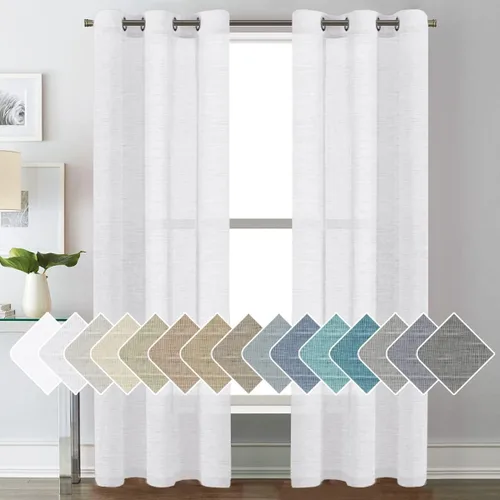 Miniatura 97 de H.VERSAILTEX Cortinas de 96 pulgadas de largo, cortinas de lino/cortinas transparentes de mezcla de lino natural/paneles/cortinas para sala