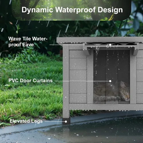 Miniatura 4 de TIMHAKA Casa para Gatos al Aire Libre, Refugio Aislado para Gatos Ferales de Interior Impermeable con Piso Elevado, Gran Recinto Exterior para Gatos