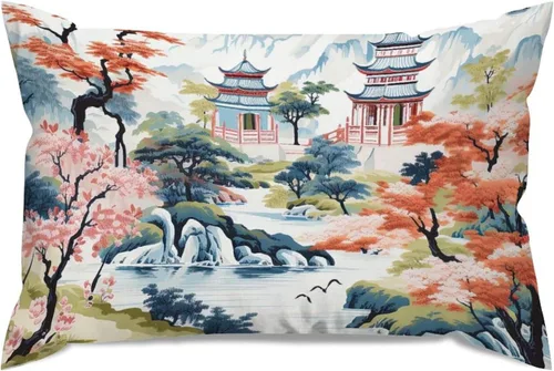 Miniatura 69 de ArogGeld Funda de almohada blanca con flores chinoiserie, funda de almohada para sofá, diseño floral verde y blanco, funda de almohada de lino A-12