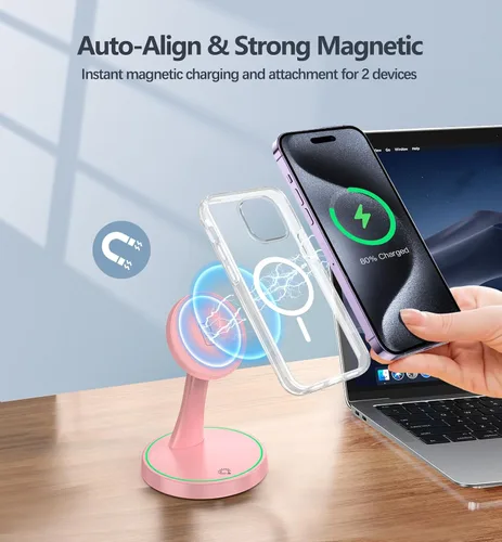 Miniatura 6 de Soporte de Cargador Inalámbrico Magnético 15W Cargador Mag-Safe Rápido para iPhone 17/17 Pro/17 Air/17 Pro Max 16/15/14/13/12 Serie Magneitc Púrpura