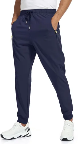 Rapoo - Pantalones ligeros para hombre, de secado rápido, con 3 bolsillos con cremallera, para entrenamiento, pista, gimnasio y atletismo