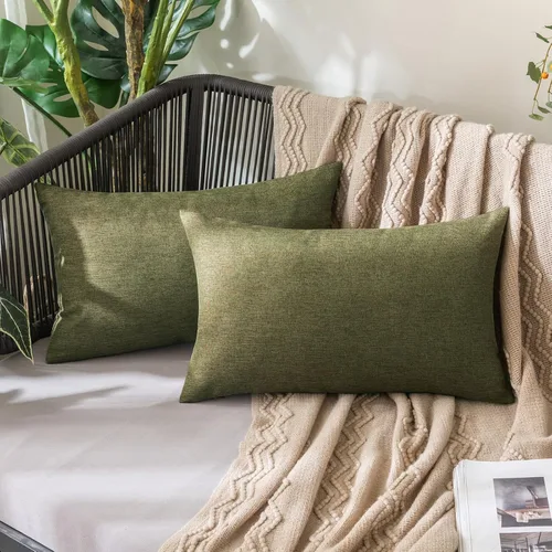 Miniatura 79 de MIULEE Paquete de 2 fundas decorativas para almohadas de exterior, sólidas, impermeables, de lino sintético, estilo granja de jardín, fundas de Óxido