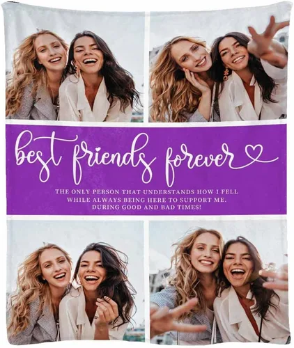 Miniatura 29 de Manta de franela suave personalizada para BFF con 6 fotos, tamaño de manta de 30 x 40 pulgadas