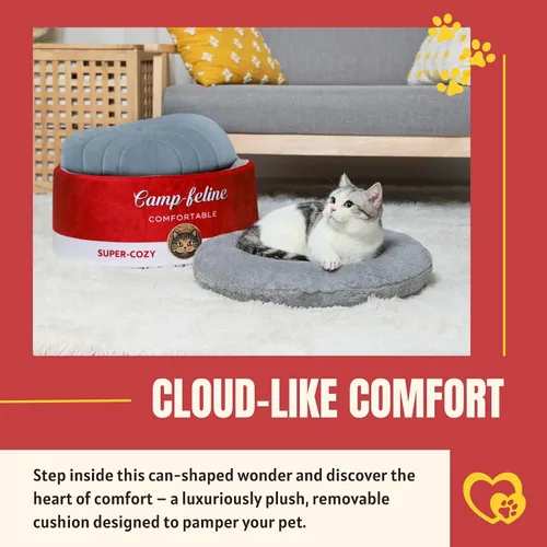 Miniatura 4 de PECHVINO Cama para gatos en forma de lata con funda de privacidad, cómodo cojín para gatos y perros pequeños