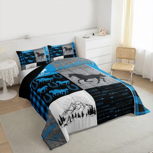 Miniatura 96 de Juego de edredón de oso y ciervo, tamaño individual, ropa de cama de animales salvajes de caza, colcha rústica de cabaña, casa de campo, cuadros