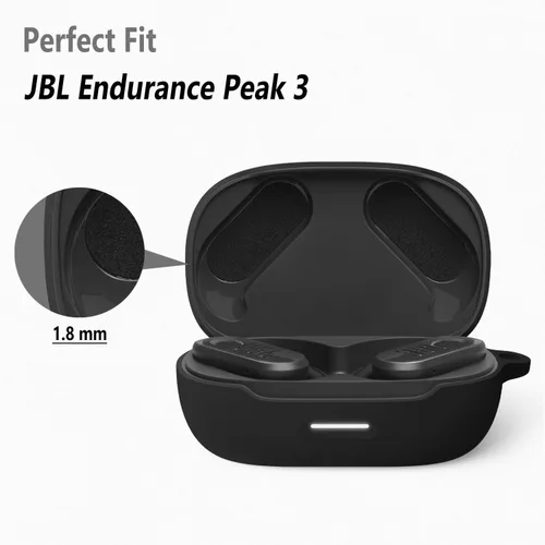 Miniatura 2 de Geiomoo Funda de silicona para JBL Endurance Peak 3, JBL Endurance Peak II, funda protectora con mosquetón (negro)