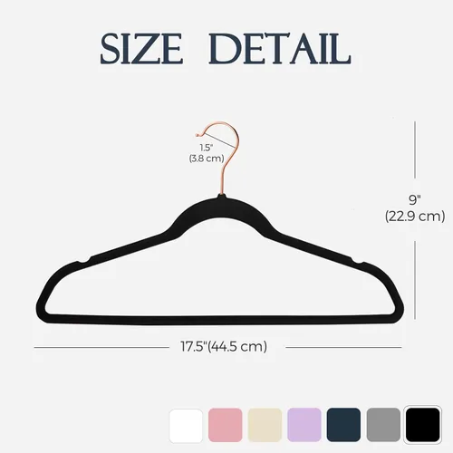 Miniatura 7 de HOUSE DAY Perchas de terciopelo negro, paquete de 60 perchas de fieltro antideslizantes de alta calidad, perchas resistentes de color negro