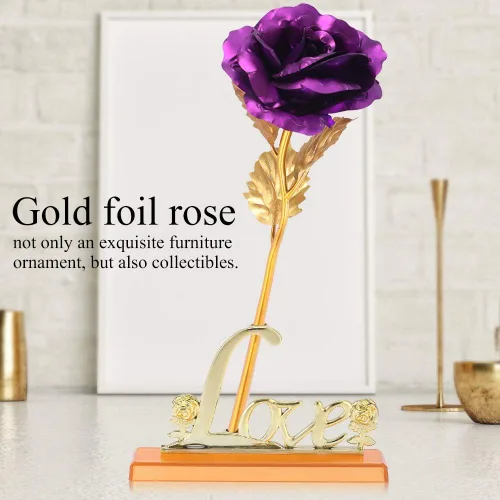 Miniatura 3 de Flor de lámina de oro de 24 quilates con lámina de oro artificial, regalo romántico para decoración de mesa del hogar ()