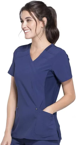 Miniatura 4 de Cherokee Women Mock Wrap Contemporary Fit Scrubs Top with Stretchy Knit Panel CK680