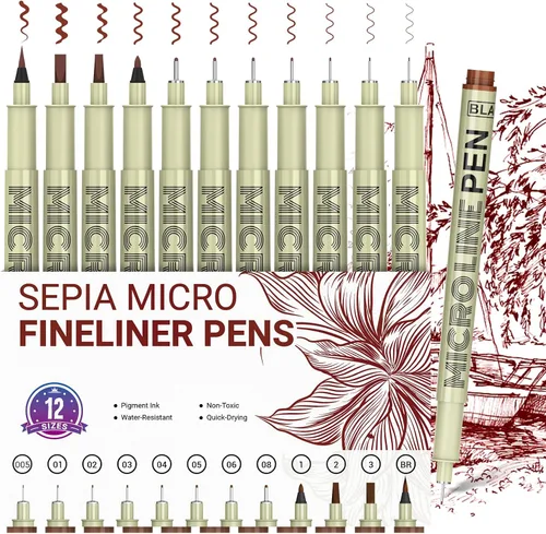 Miniatura 10 de SAKEYR Marcadores de micropunta Fineliner de tinta negra: juego de 12 marcadores negros, marcadores de línea fina para artistas, marcadores de tinta