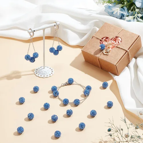 Miniatura 5 de Pandahall - Bolas de arcilla de 10 mm, tipo discoteca con 100 unidades, cuentas de polímero de arcilla con diamantes de imitación, creaciones Azul