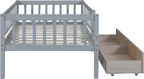 Miniatura 7 de Bellemave Marco de cama individual con rieles para niños, marco de cama individual con cajones para niños/niñas/adultos, color gris