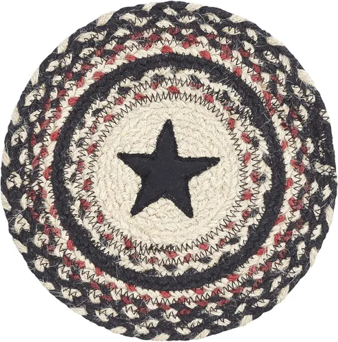 Miniatura 4 de VHC Brands Colonial Star - Salvamanteles para ollas y sartenes, color bronceado, negro y rojo, mezcla de yute, círculo redondo, 8 pulgadas
