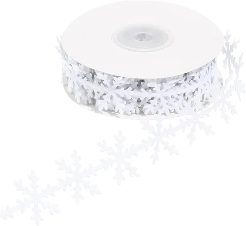 BESTOYARD Cinta de copo de nieve de 16.4 pies con ribete de poliéster blanco para decoración de árbol de Navidad, cinta de vacaciones para envolver