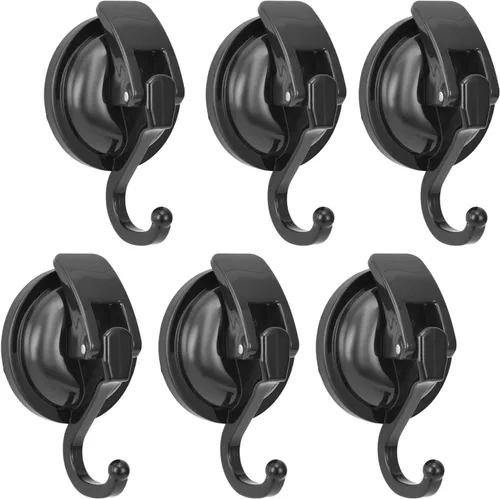 Colgador de corona, chapado en negro, pulido con súper succión para ventanas de vidrio, cocina, baño y baño, paquete de 6, plástico ABS