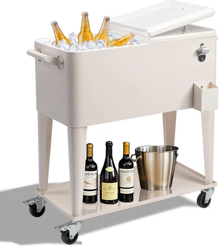Miniatura 11 de Outvita Hielera Rodante de 80 Cuartos, Enfriador Portátil de Bebidas para Bar con Bandeja Colectora, Bandeja de Almacenamiento Inferior y Gris-oscuro