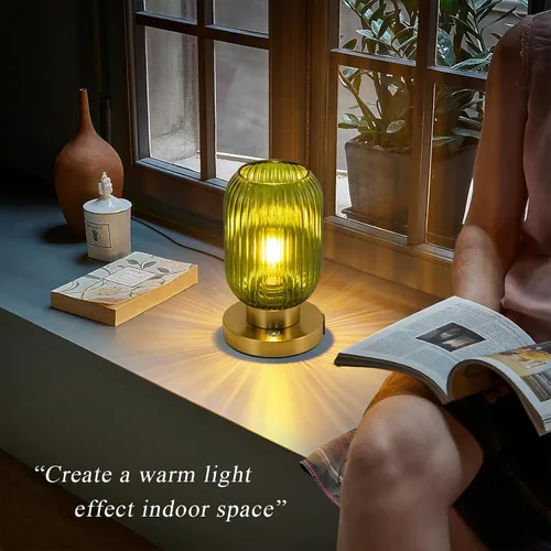 Miniatura 8 de Lámpara de mesa de cristal para sala de estar, lámpara de noche vintage para dormitorio, lámpara de mesa de noche regulable de 3 vías con control