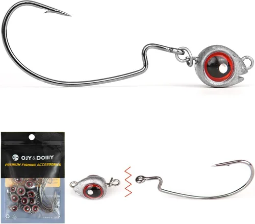 15 Juegos de Cabezas de Señuelo Desmontables con Cabeza de Pez - Kit de Anzuelos EWG Sin Enganches para Pesca (15 Pesos de Ojo de Pez + 15 Anzuelos)
