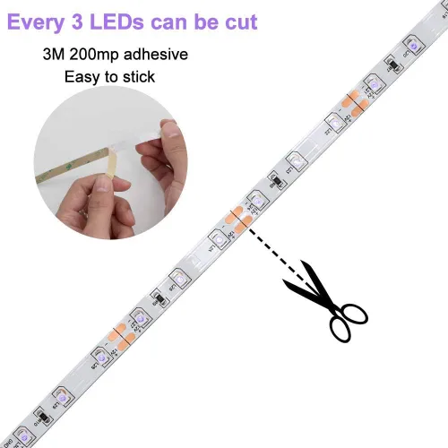 Miniatura 5 de Tira LED de luz negra UV de 24 vatios, 16.4FT/5M 3528 300LEDs 395nm-405nm, luz negra, no impermeable, pesca nocturna, fiesta implícitamente con Sin