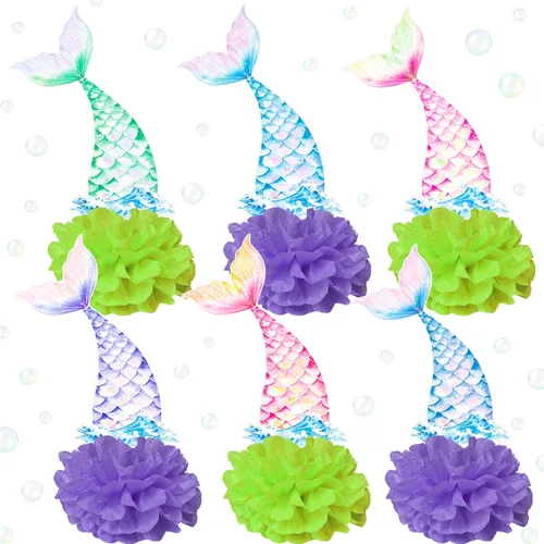 Centros de mesa con temática de cola de sirena, centros de mesa de fiesta de cumpleaños de sirena, 12 piezas para decoración de mesa para