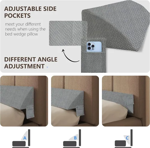 Miniatura 3 de Tapón de almohada de cuña para cama Queen, relleno de espacio de colchón con cuña triangular para espacio de cabecera, posición de bolsillo lateral