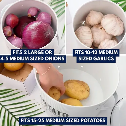Miniatura 5 de Granrosi Juego de almacenamiento de verduras de cocina para despensa y encimera, juego de 3 recipientes de cocina que incluye papa, cebolla