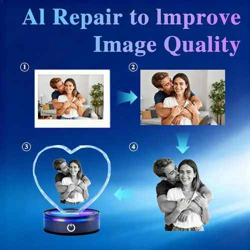 Miniatura 6 de Foto de cristal 3D personalizada, regalos de fotos de Navidad personalizados para mujeres, esposa, mamá, papá, ella, él Foto láser grabada al