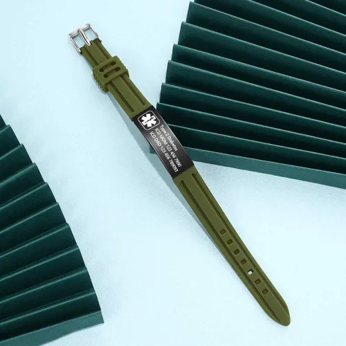 Miniatura 28 de OPALSTOCK Pulseras médicas personalizadas de silicona ajustable para identificación de emergencias, grabado gratuito, 9 pulgadas, resistente al