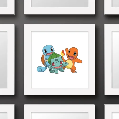 Miniatura 3 de Gallery Pops Pokemon - Bulbasaur, Charmander, Squirtle - Arte de pared con marco blanco, 12 x 12 pulgadas Versión enmarcada en blanco
