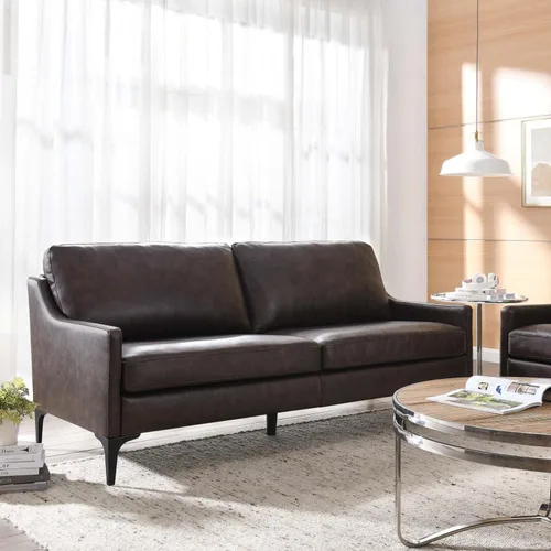 Miniatura 2 de Modway Sofá Corland de cuero y metal de estilo moderno en acabado marrón