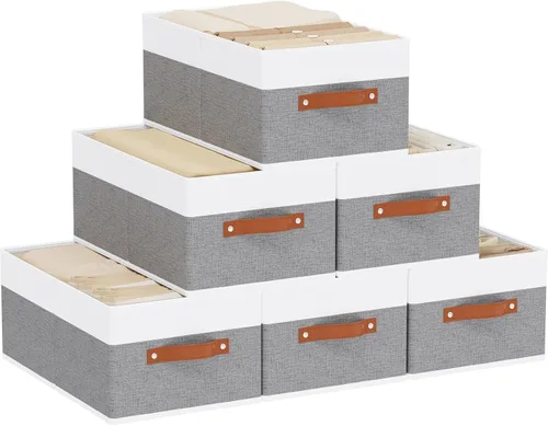Miniatura 23 de Cestas de almacenamiento con asas, organizadores de cajones de tela, contenedores de almacenamiento para estantes de dormitorio y lavandería, 18.5 ×