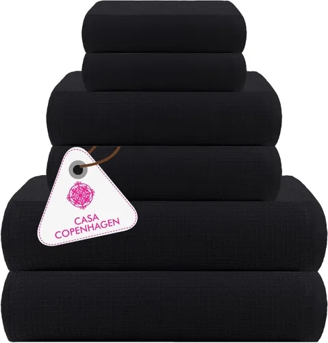Miniatura 80 de CASA COPENHAGEN Solitaire Juego de 6 toallas - Negro, 600 GSM 2 toallas de baño 2 toallas de mano 2 toallitas, diseñadas en Dinamarca, hechas