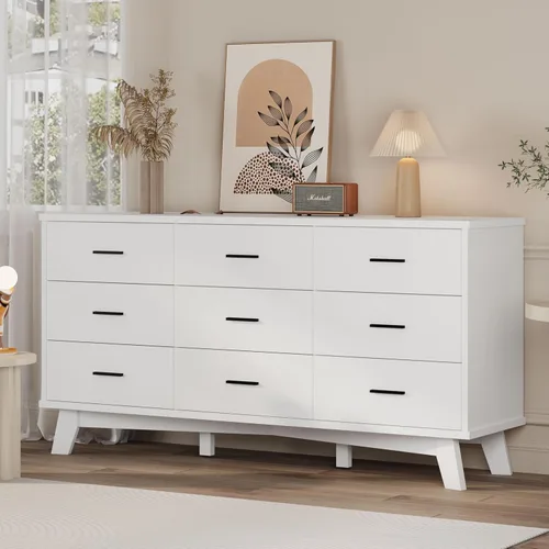 Miniatura 20 de Xixini Cómoda para dormitorio, cómoda moderna de 6 cajones con base resistente en forma de X, organizador de almacenamiento de ropa doble de madera