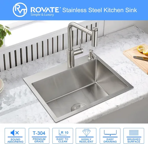 Miniatura 2 de ROVATE Fregadero de cocina de 20 x 16 pulgadas, fregadero de cocina de montaje superior hecho a mano, fregadero de cocina o bar de acero inoxidable