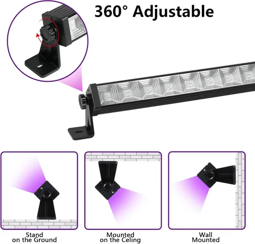 Miniatura 6 de Barra de luz LED negra de 48 W con control remoto e interruptor, barras de luz negra con enchufe y cable de 6.5 pies, luz negra para fiesta