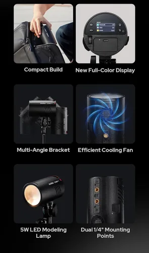 Miniatura 7 de Godox AD100 Pro II AD100Pro II AD100ProII Flash Strobe, 2.4GHz X System+433Mhz Module/2850mAh Batería/2W LED/10 niveles de brillo/490 Pops