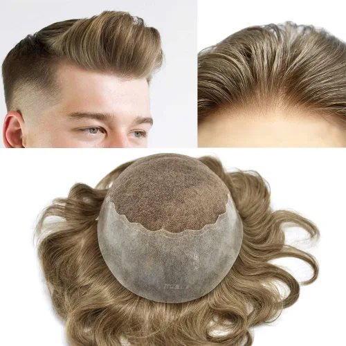 Miniatura 81 de Toupee - Sistemas de reemplazo de cabello para hombre, encaje frontal suizo, nudo blanqueado, pieza de cabello humano natural 1# negro azabache, 8 x