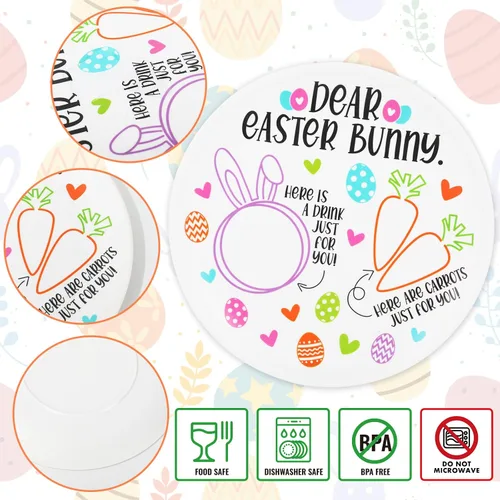 Miniatura 3 de AnyDesign Plato redondo de conejo de Pascua, platos redondos de conejo, zanahorias para querida Pascua, platos de plástico reutilizables, bandeja