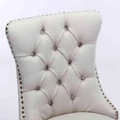Miniatura 8 de Silla de comedor tapizada contemporánea sin brazos con patas de madera con diseño de cabeza de clavo, juego de 2, beige