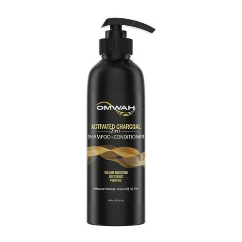 OMWAH Champú + acondicionador 2 en 1 infundido con carbón activado, aceite de argán y árbol de té (23.66 onzas)