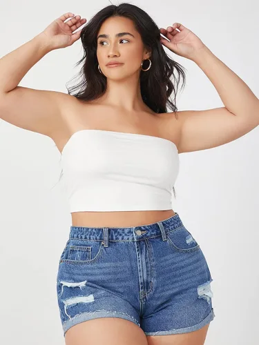 Miniatura 3 de Floerns Tops básicos sin tirantes para mujer, talla grande, sin tirantes, estilo tubo, tops básicos