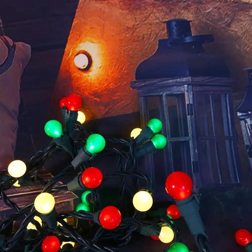 Miniatura 6 de GlowVibe - Luces de Navidad rojas, blancas y verdes para interiores de 19 pies con 70 luces LED, bombillas de cristal perlado G15 para árbol de Rojo