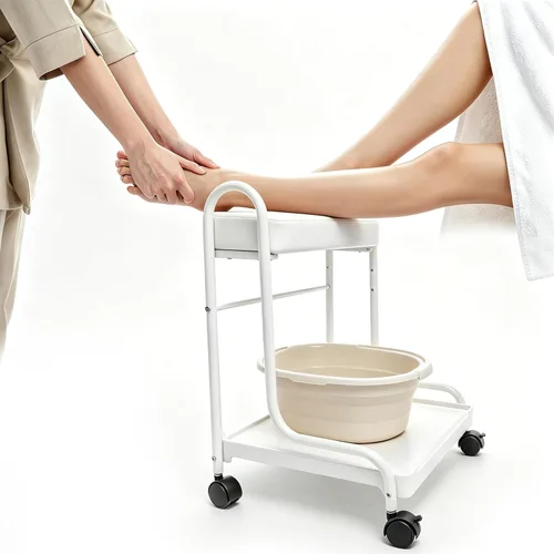 Miniatura 3 de Pedicura Manicura Salón de Belleza Uñas Baño de Pies Spa Carrito Esteticista Portátil para Reposapiés 3 Altura Ajustable PU Cojín Funiture Masaje