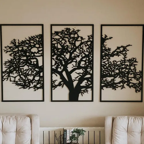 Decoración de pared de metal de 3 piezas, arte de pared de metal, arte de pared imprimible, arte de pared grande, arte de pared extragrande, árbol