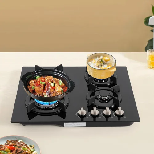 Miniatura 2 de Placa de cocina de gas de 4 quemadores incorporada/encimera de 23.23 x 20.08 pulgadas, estufa de gas con tapas de quemador y boquillas, estufa