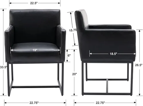 Miniatura 2 de BESTANO Juego de 2 sillas de comedor tapizadas con brazos de piel sintética de mediados de siglo, sillas decorativas modernas con marco de metal