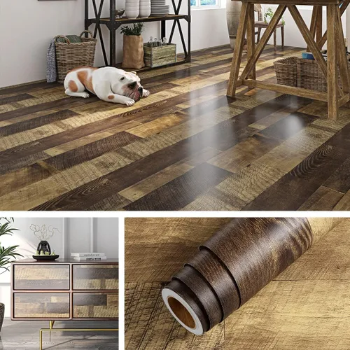 Miniatura 9 de Livelynine Rollo de vinilo de madera recuperada, impermeable, tablones de vinilo para despegar y pegar, tablones de madera para paredes, cocina